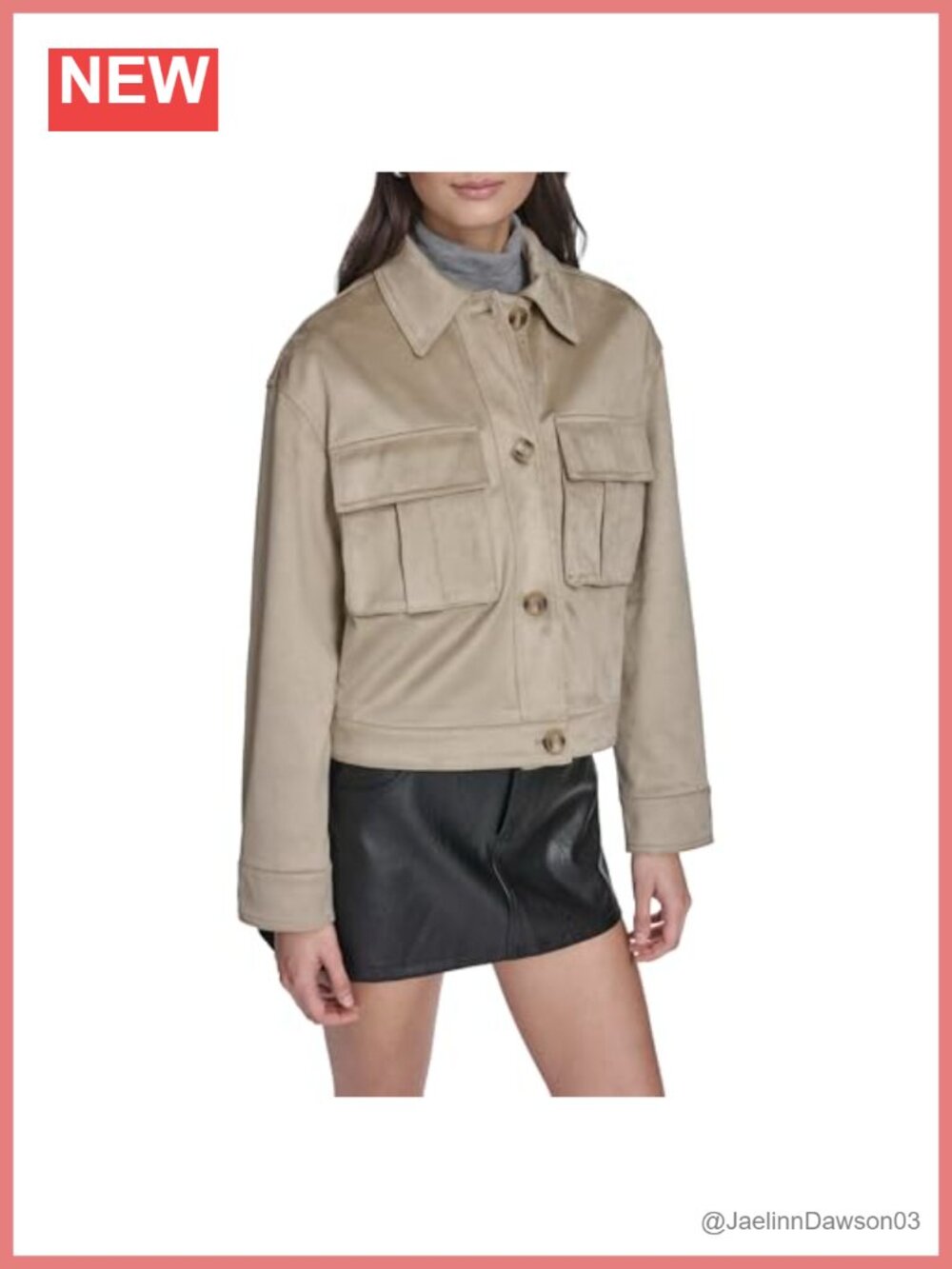 Faux Suede Button Front Shacket with Chest Pockets Relaxed Fit